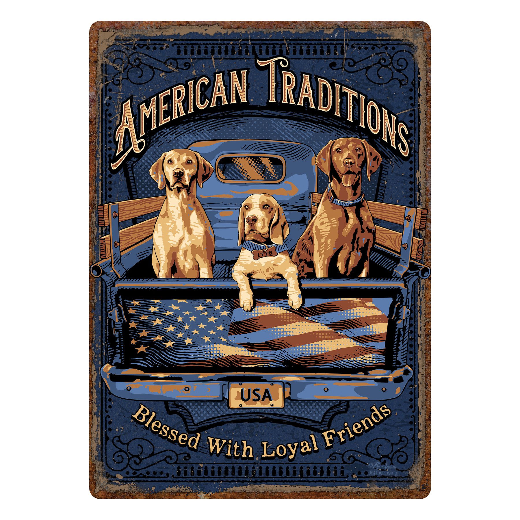 TIN SIGN 12IN X 17IN - AMERICAN TRADITION DOGS