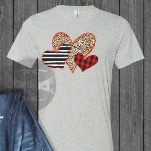 Valentine Three Hearts Leopard&comma; Red Plaid